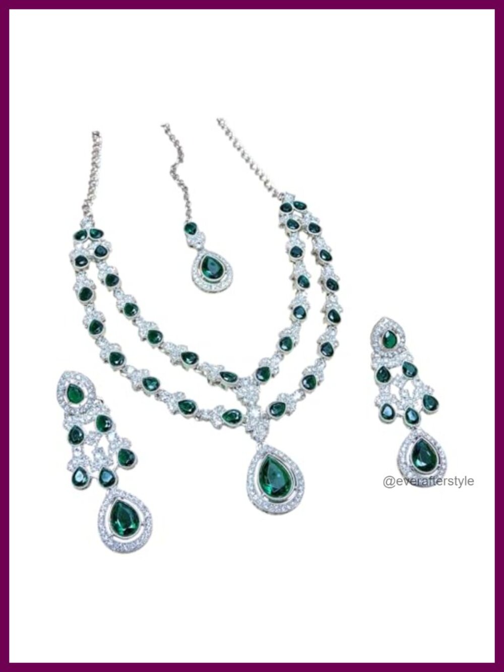 Indian Bridal Jewelry Set: Rhinestone Choker Necklace Earrings Maang Tikka